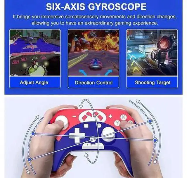 Alt view image 6 of 7 - Wireless Switch Pro Controller for Nintendo Switch/Switch Lite/Switch OLED, Gamepad with 3-Speed Turbo, 4-Level Adjustable Vibration, Six-Axis Motion Control & One-Key Wake Up Function
