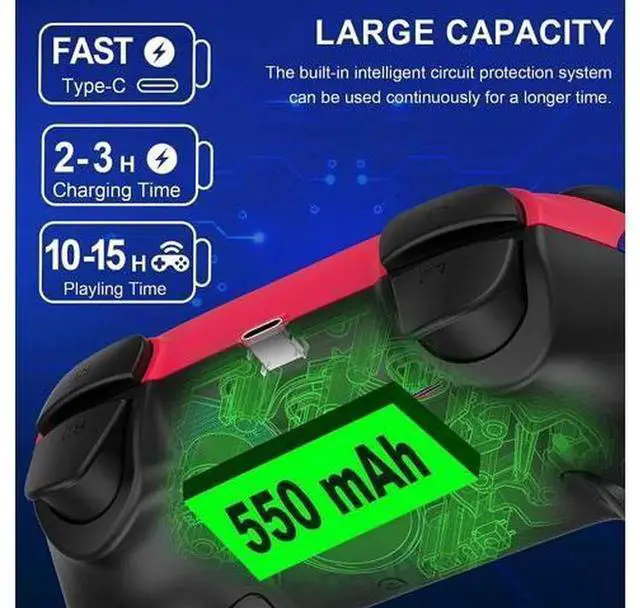 Alt view image 5 of 7 - Wireless Switch Pro Controller for Nintendo Switch/Switch Lite/Switch OLED, Gamepad with 3-Speed Turbo, 4-Level Adjustable Vibration, Six-Axis Motion Control & One-Key Wake Up Function