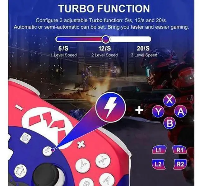 Alt view image 7 of 7 - Wireless Switch Pro Controller for Nintendo Switch/Switch Lite/Switch OLED, Gamepad with 3-Speed Turbo, 4-Level Adjustable Vibration, Six-Axis Motion Control & One-Key Wake Up Function