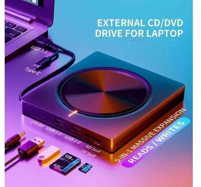 Alt view image 7 of 7 - 6 in 1 External CD/DVD Drive, Portable CD DVD Reader Writer Burner, USB External DVD Player Compatible with Laptop, Desktop, Mac, Windows 11/10/8/7 & Linux OS