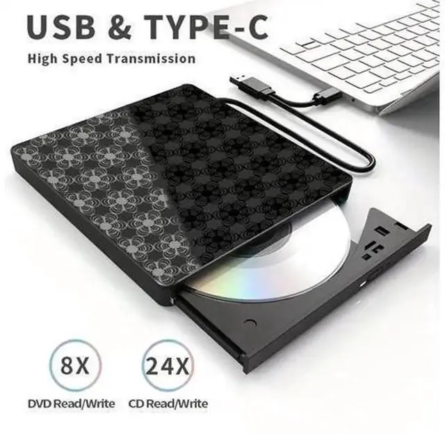 Alt view image 7 of 7 - 8 in 1 External CD/DVD Drive, USB 3.0 Ultra-Slim Portable CD DVD Burner Reader Writer, External DVD Player Compatible with Laptop, Desktop PC, Windows 11/10/8, Linux, Mac OS, MacBook Pro/Air