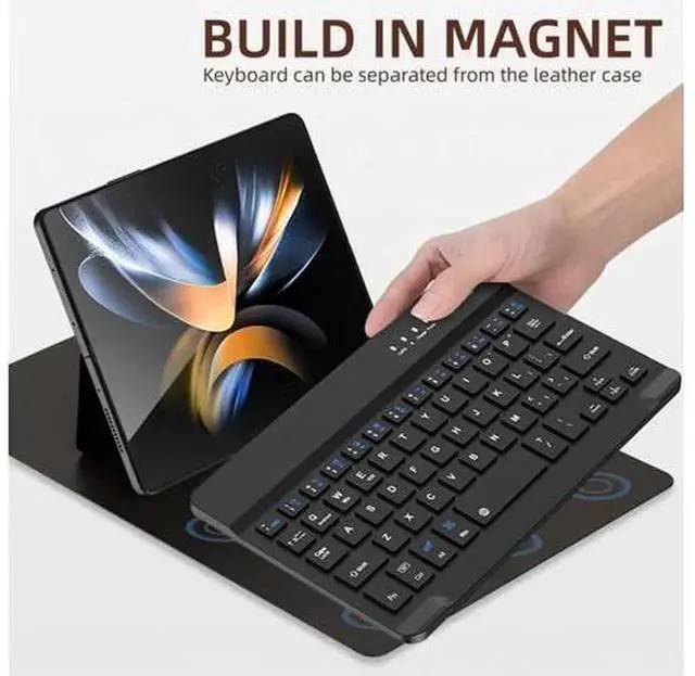Alt view image 5 of 7 - Wireless Keyboard Case with Mouse Combo for Samsung Galaxy Z Fold 5/Fold 4/Fold 3/Fold 2 & Google Pixel Fold, Portable Magnetic Bluetooth Keyboard, Leather Protective Case with Capacitive Stylus Pen