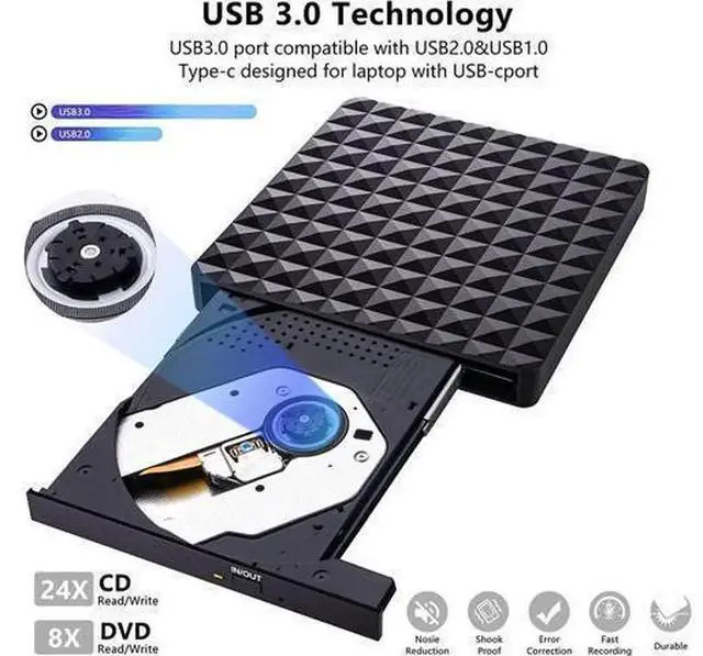 Alt view image 6 of 7 - USB 3.0 & USB C External CD DVD Drive, Slim Portable Low Noise CD/DVD +/-RW Writer Burner Player, Optical Drive Compatible with Laptop Desktop PC, Windows 11/10/8/7/XP, Linux and MacOS