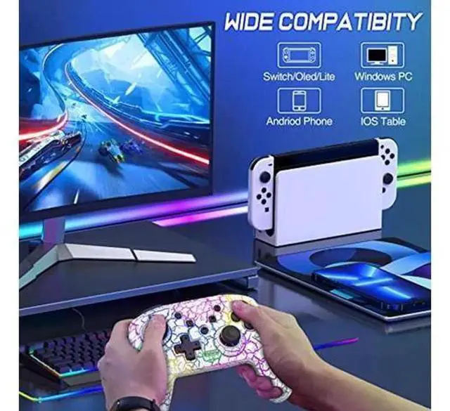 Alt view image 4 of 5 - Wireless Switch Pro Controller, Compatible with Nintendo Switch/Switch Lite/Switch OLED, Multi-Platform Game Controller for PC, iOS, Android, 9 Adjustable LED Lights, Programmable Buttons, TURBO Funct