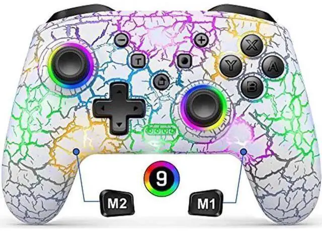 Main image of Gammeefy Wireless Switch Pro Controller for Nintendo Switch/Switch Lite/Switch OLED, 9 Adjustable Color LED Game Remote, Programmable Controller Compatible with Windows PC, Android & iOS, White