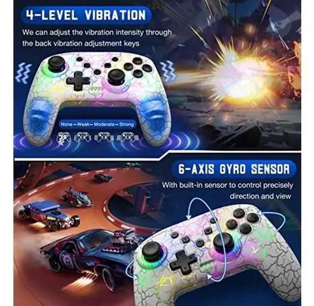 Alt view image 3 of 5 - Gammeefy Wireless Switch Pro Controller for Nintendo Switch/Switch Lite/Switch OLED, 9 Adjustable Color LED Game Remote, Programmable Controller Compatible with Windows PC, Android & iOS, White
