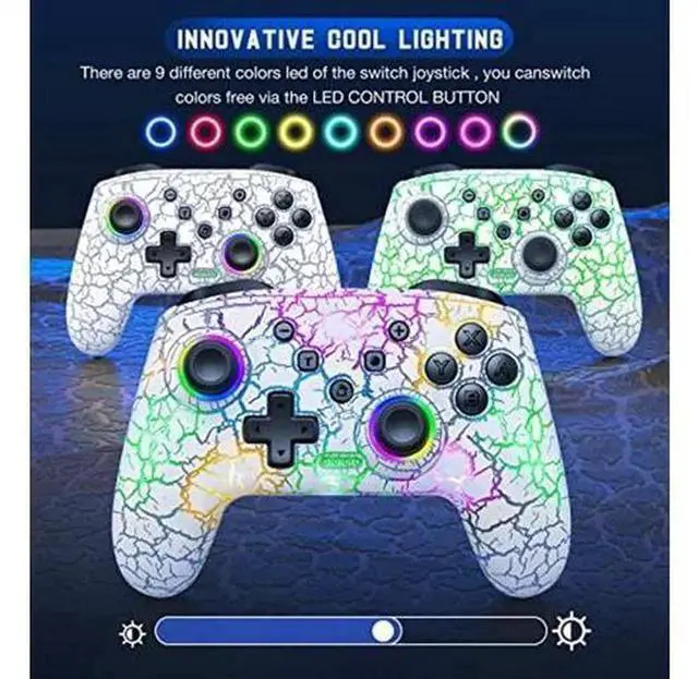 Alt view image 4 of 5 - Gammeefy Wireless Switch Pro Controller for Nintendo Switch/Switch Lite/Switch OLED, 9 Adjustable Color LED Game Remote, Programmable Controller Compatible with Windows PC, Android & iOS, White