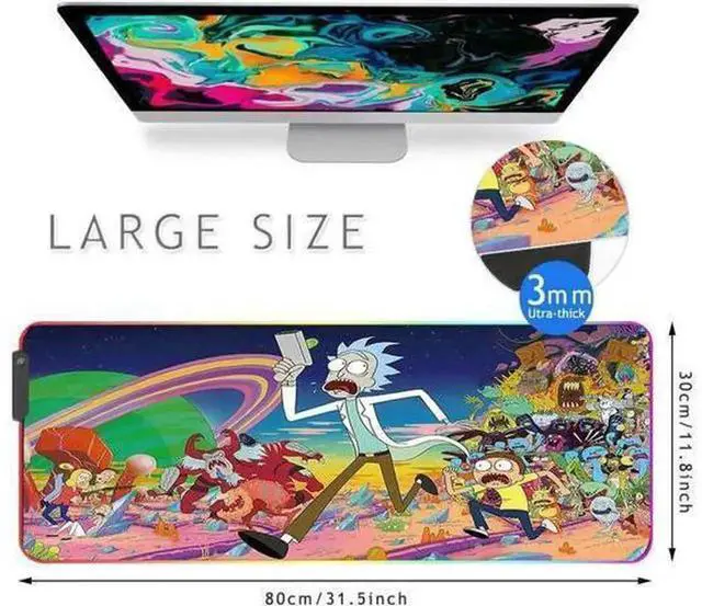 Alt view image 5 of 6 - Large RGB Gaming Mouse Pad 80x30cm, Extended Soft LED Glowing Mouse Mat, USB Powered Light Up Keyboard Pad, Waterproof Surface with Non-Slip Rubber Base for PC Gaming