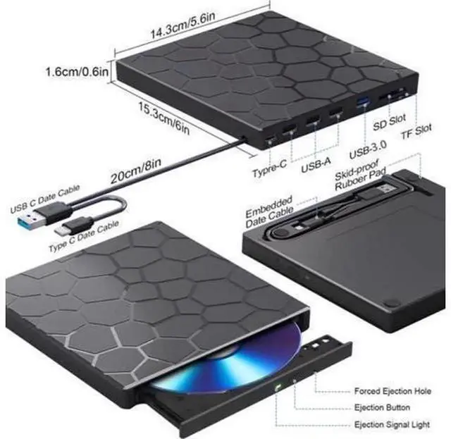 Alt view image 4 of 7 - 7 in 1 External CD DVD Drive, USB 3.0 Ultra Slim Portable External Optical Drive CD Burner DVD Player Compatible with Laptop Desktop, Windows 11/10/8/7, Linux & MacOS