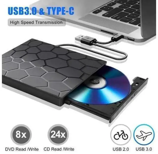 Alt view image 3 of 7 - 7 in 1 External CD DVD Drive, USB 3.0 Ultra Slim Portable External Optical Drive CD Burner DVD Player Compatible with Laptop Desktop, Windows 11/10/8/7, Linux & MacOS