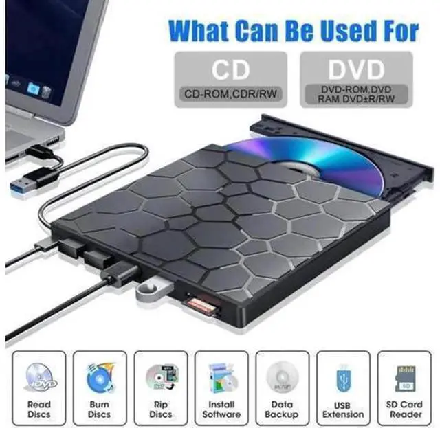 Alt view image 5 of 7 - 7 in 1 External CD DVD Drive, USB 3.0 Ultra Slim Portable External Optical Drive CD Burner DVD Player Compatible with Laptop Desktop, Windows 11/10/8/7, Linux & MacOS