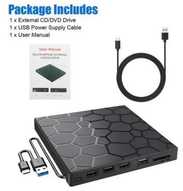 Alt view image 6 of 7 - 7 in 1 External CD DVD Drive, USB 3.0 Ultra Slim Portable External Optical Drive CD Burner DVD Player Compatible with Laptop Desktop, Windows 11/10/8/7, Linux & MacOS