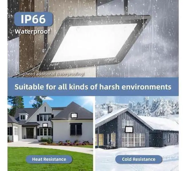 Alt view image 7 of 7 - 2 Pack 50W LED Outdoor Flood Lights, 7000LM Super Bright Work Lights, IP66 Waterproof, 6500K Daylight White, with On/Off Switch & 6.5FT Plug, for Yard, Garage, Garden, Stadium