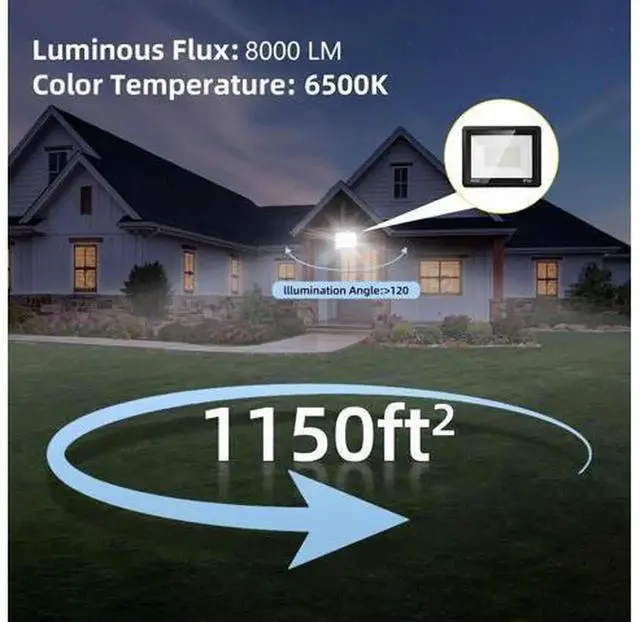 Alt view image 4 of 7 - 2 Pack 50W LED Outdoor Flood Lights, 7000LM Super Bright Work Lights, IP66 Waterproof, 6500K Daylight White, with On/Off Switch & 6.5FT Plug, for Yard, Garage, Garden, Stadium