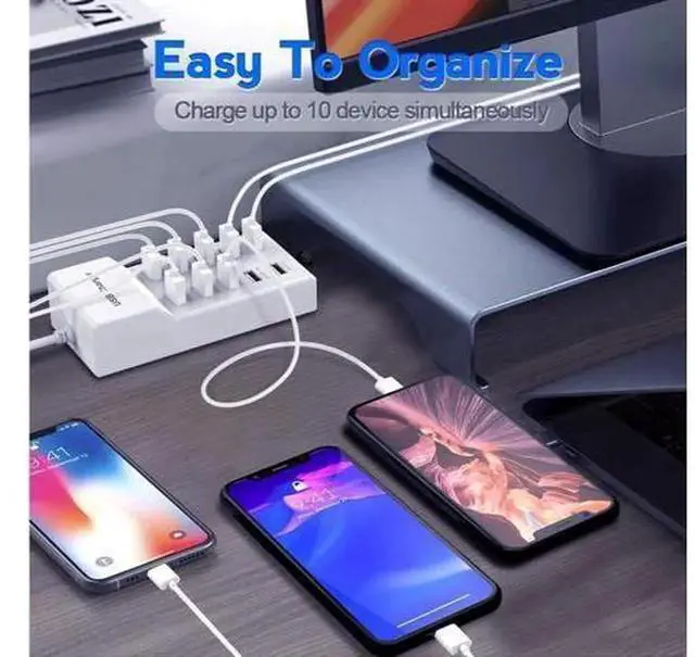 Alt view image 6 of 7 - 10-Port USB Charging Station, Multi Port USB Wall Charger with Auto Detect Rapid Charging Technology, Safe USB Charger Hub for Smartphones, Tablets, Laptops & Multiple Electronic Devices