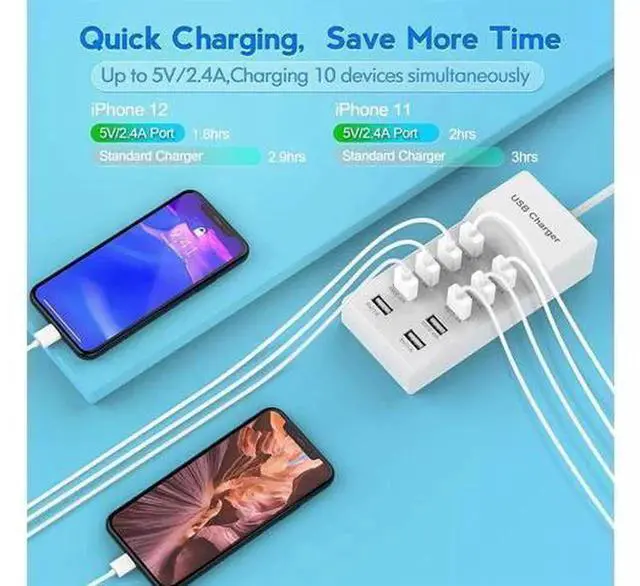 Alt view image 5 of 7 - 10-Port USB Charging Station, Multi Port USB Wall Charger with Auto Detect Rapid Charging Technology, Safe USB Charger Hub for Smartphones, Tablets, Laptops & Multiple Electronic Devices