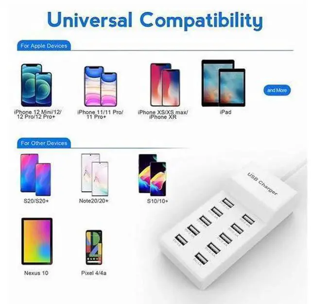 Alt view image 3 of 7 - 10-Port USB Charging Station, Multi Port USB Wall Charger with Auto Detect Rapid Charging Technology, Safe USB Charger Hub for Smartphones, Tablets, Laptops & Multiple Electronic Devices