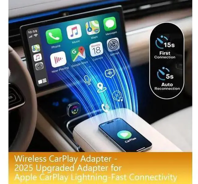 Alt view image 7 of 7 - Wireless CarPlay Adapter for iPhone, Convert Wired CarPlay to Wireless, Mini Compact USB & Type-C Connector, Plug and Play, Stable Low-Latency Connection, Black