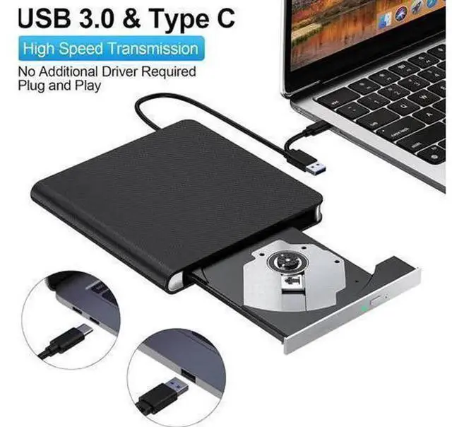 Alt view image 3 of 7 - 7 in 1 External CD DVD Drive, USB 3.0 & Type-C Portable CD DVD Burner with 4 USB Ports, TF & SD Card Slots, Slim External DVD Drive Compatible with Windows, Linux and MacOS Laptops