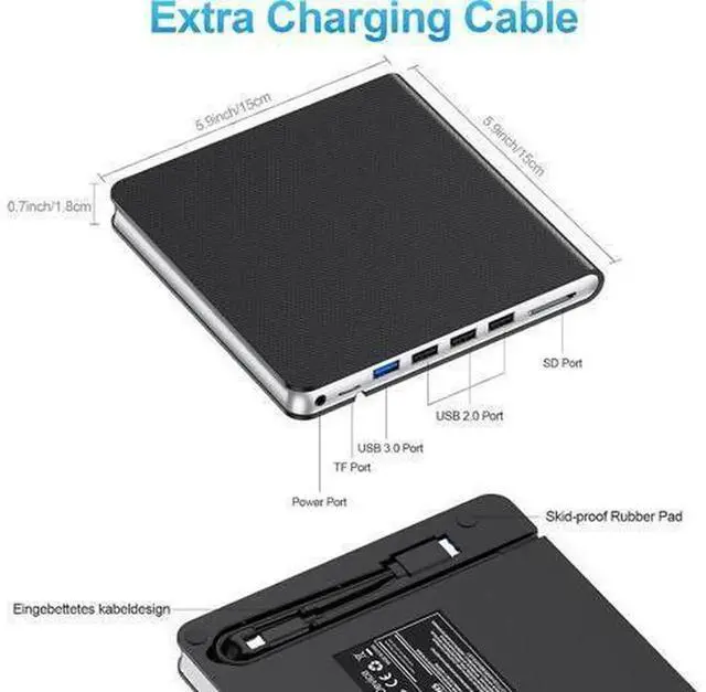 Alt view image 5 of 7 - 7 in 1 External CD DVD Drive, USB 3.0 & Type-C Portable CD DVD Burner with 4 USB Ports, TF & SD Card Slots, Slim External DVD Drive Compatible with Windows, Linux and MacOS Laptops