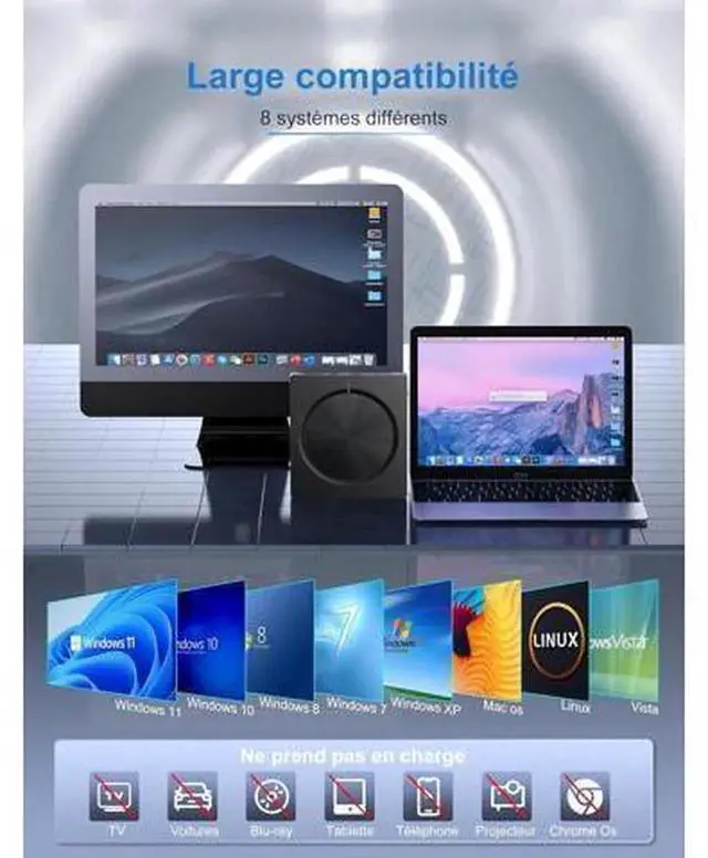 Alt view image 6 of 7 - External CD DVD Drive, USB 3.0 & USB-C Portable CD DVD +/-RW Burner with 2 USB Ports and SD/TF Card Slots, Multifunctional Optical Drive Compatible with Windows, MacOS, Laptops and Desktops