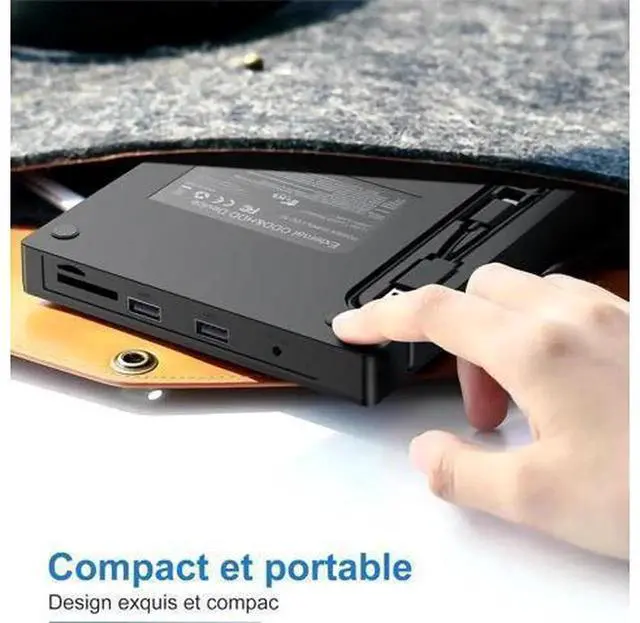 Alt view image 7 of 7 - External CD DVD Drive, USB 3.0 & USB-C Portable CD DVD +/-RW Burner with 2 USB Ports and SD/TF Card Slots, Multifunctional Optical Drive Compatible with Windows, MacOS, Laptops and Desktops