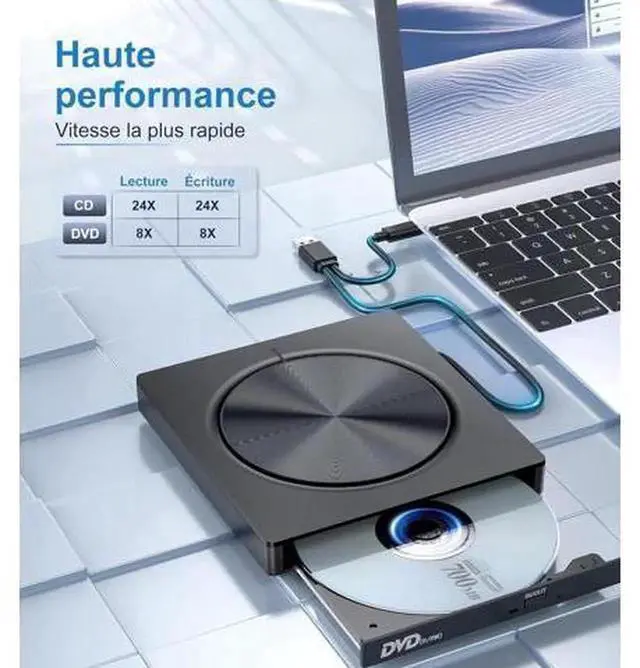 Alt view image 2 of 7 - External CD DVD Drive, USB 3.0 & USB-C Portable CD DVD +/-RW Burner with 2 USB Ports and SD/TF Card Slots, Multifunctional Optical Drive Compatible with Windows, MacOS, Laptops and Desktops