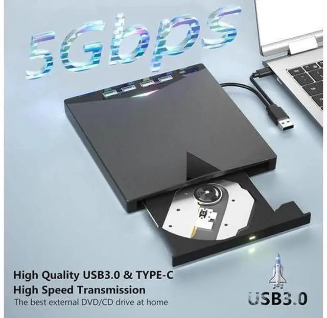 Alt view image 7 of 7 - 7-in-1 External CD DVD Drive, USB 3.0 Portable CD/DVD +/-RW Burner with 4 USB Ports & SD/TF Card Slots, Multifunctional Optical Drive Compatible with Windows 11/10/8/7, Linux, Mac OS, PC and La