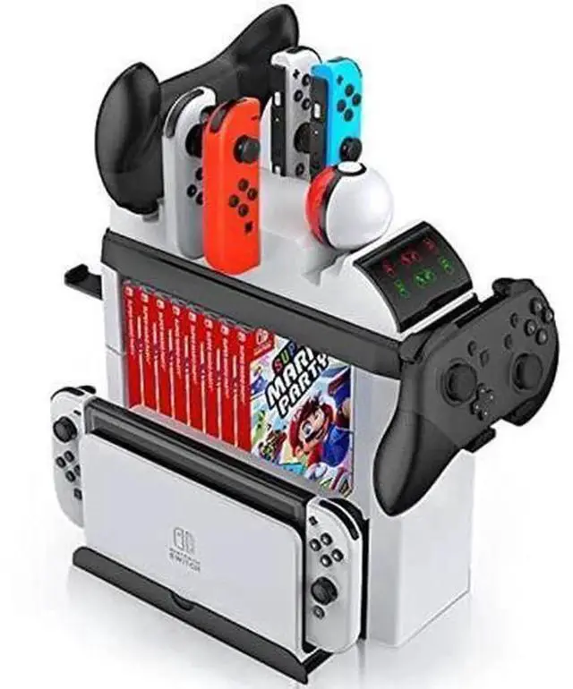 Main image of Games Organizer Storage Rack & Charging Dock, Compatible with Nintendo Switch & Switch OLED, Charger Stand for Joy-Cons & Original Switch Pro Controller, All-in-One Switch Accessories Ki