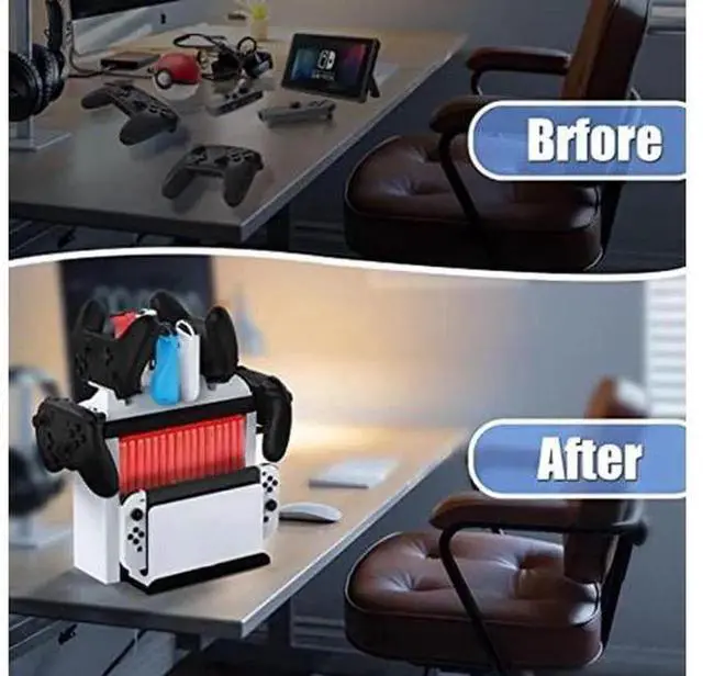 Alt view image 3 of 5 - Games Organizer Storage Rack & Charging Dock, Compatible with Nintendo Switch & Switch OLED, Charger Stand for Joy-Cons & Original Switch Pro Controller, All-in-One Switch Accessories Ki