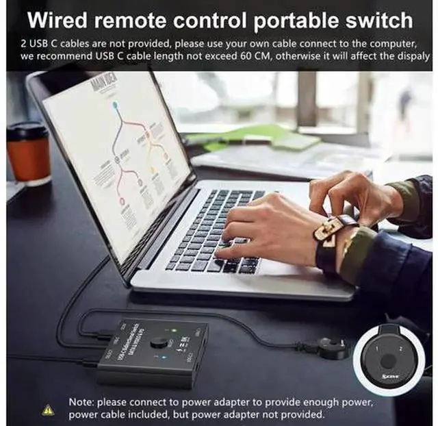 Alt view image 3 of 7 - 2 in 1 Out / 1 in 2 Out USB-C Bi-directional Switch, Type-C Switcher Box for 2 USB-C Computers, Supports 8K@60Hz, 4K@120Hz Video & 10Gbps Data Transfer, Not a Splitter