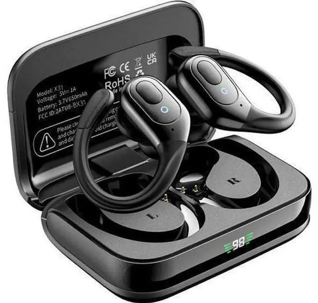 Main image of True Wireless Bluetooth Sports Earbuds, BT5.3 Over Ear Earhooks Headphones, 75H Total Playtime, IPX7 Waterproof, LED Power Display, Built-in Mic & Deep Bass for Workout Sports