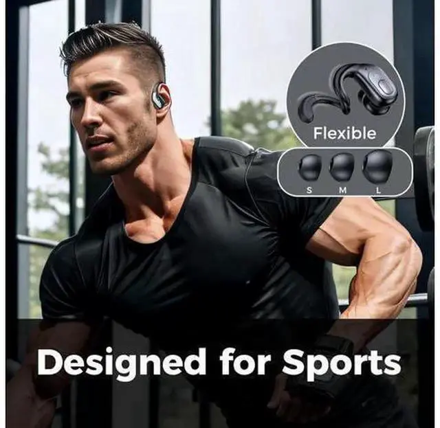 Alt view image 5 of 7 - True Wireless Bluetooth Sports Earbuds, BT5.3 Over Ear Earhooks Headphones, 75H Total Playtime, IPX7 Waterproof, LED Power Display, Built-in Mic & Deep Bass for Workout Sports