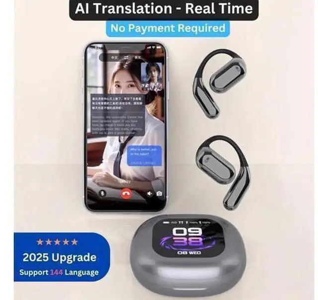 Alt view image 3 of 7 - Upgraded Real-Time AI Translation Earbuds, 144 Languages Open Ear Translator Earbuds with Intelligent Touch Screen, Bluetooth 5.4 True Wireless Over Ear Bluetooth Headphones