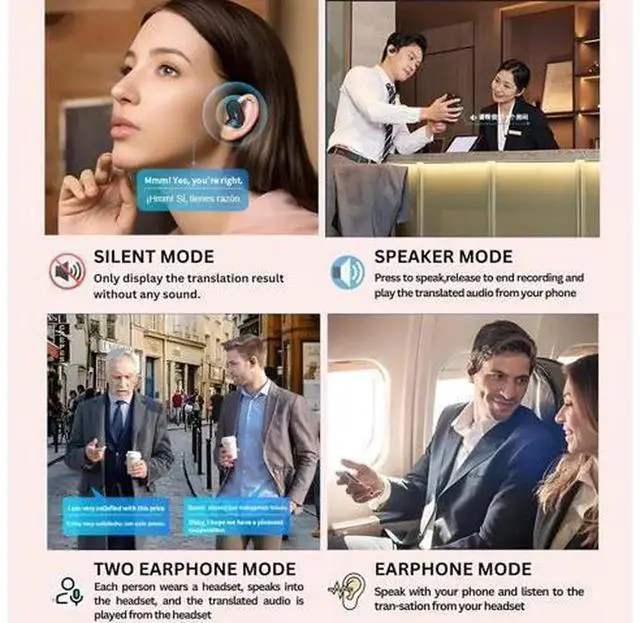 Alt view image 5 of 7 - Upgraded Real-Time AI Translation Earbuds, 144 Languages Open Ear Translator Earbuds with Intelligent Touch Screen, Bluetooth 5.4 True Wireless Over Ear Bluetooth Headphones