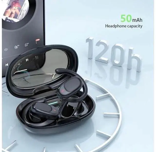 Alt view image 7 of 7 - Wireless Bone Conduction Workout Headphones, Bluetooth 5.3 Open Ear Sport Headphones with Dual 14.4mm Dynamic Drivers, Sweatproof, 120H Standby Time & Charging Case, Ideal for Cycling