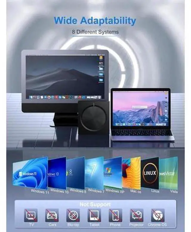 Alt view image 7 of 7 - 7-in-1 External CD DVD Drive, USB 3.0 Portable DVD Reader Writer Burner, Multifunctional External Optical Disk Drive Compatible with Laptops, Desktops, Windows 11/10/8/7, Linux and MacOS