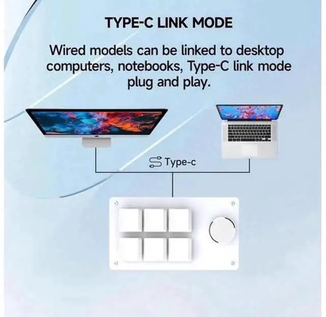 Alt view image 2 of 7 - Programmable Macro Keypad, 6 Keys Mechanical Gaming Macro Keyboard with Custom Knob, Hot Swappable Switches, Wired Custom Keypad for Drawing, Programming & Video Editing, White