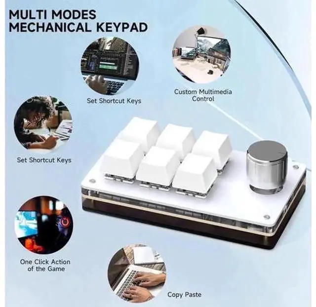 Alt view image 7 of 7 - Programmable Macro Keypad, 6 Keys Mechanical Gaming Macro Keyboard with Custom Knob, Hot Swappable Switches, Wired Custom Keypad for Drawing, Programming & Video Editing, White
