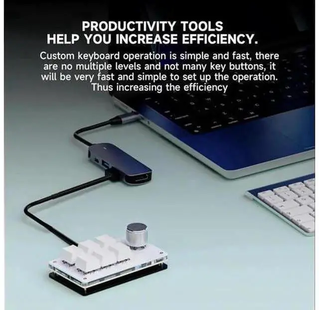 Alt view image 5 of 7 - Programmable Macro Keypad, 6 Keys Mechanical Gaming Macro Keyboard with Custom Knob, Hot Swappable Switches, Wired Custom Keypad for Drawing, Programming & Video Editing, White
