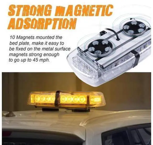 Alt view image 3 of 7 - Werleo 24 LED 24W Emergency Hazard Warning Strobe Light Bar, Magnetic Base Mini Strobe Light for Snow Plow, Police & Trucks, Equipped with 16ft Straight Cord, Cigarette Lighter Plug with Two Independe
