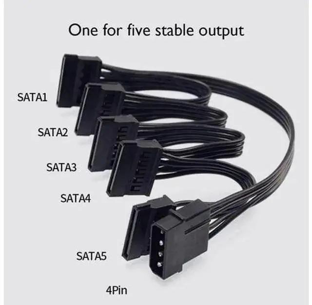 Alt view image 3 of 6 - 4 Pin Male IDE Molex to 5 Port SATA 15Pin Female Power Cable, 1-to-5 Hard Drive Power Splitter Cord, 30 Inch Length