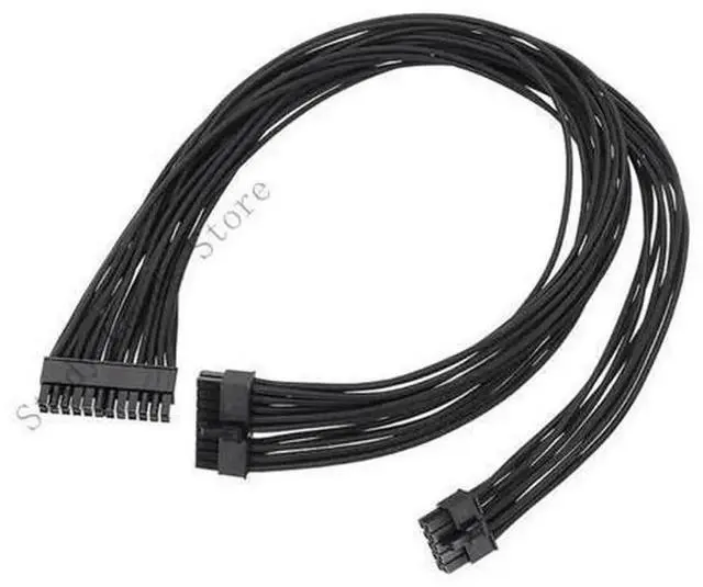 Main image of Black Flat 10Pin + 18Pin to 24Pin Modular Power Cable, 18AWG, 60cm Length for ATX Computer Modular PSU