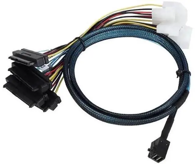 Main image of Mini SAS HD SFF-8643 to 4X SAS SFF-8482 Internal Server Cable, 12Gbps High Speed Storage Transmission, 30AWG Wire with Power Cable, 39.37 Inches for RAID Controller SAS Hard Drive
