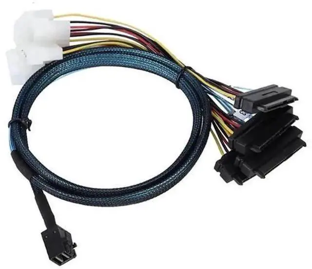 Alt view image 3 of 5 - Mini SAS HD SFF-8643 to 4X SAS SFF-8482 Internal Server Cable, 12Gbps High Speed Storage Transmission, 30AWG Wire with Power Cable, 39.37 Inches for RAID Controller SAS Hard Drive
