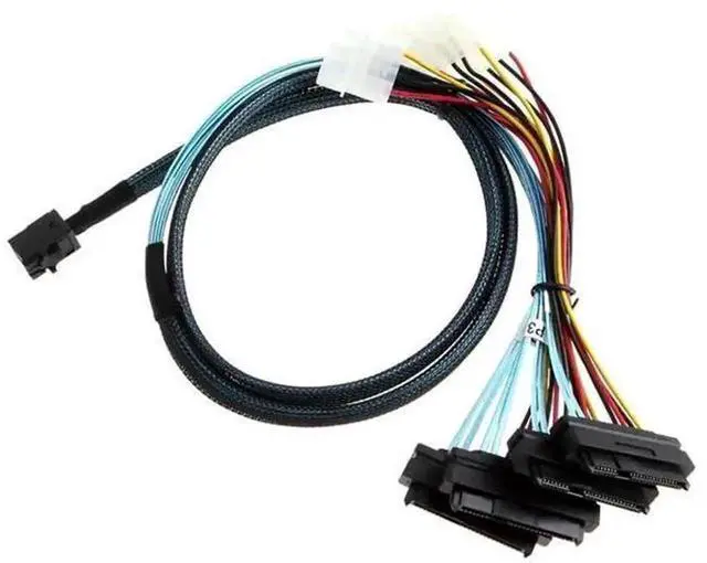 Alt view image 2 of 5 - Mini SAS HD SFF-8643 to 4X SAS SFF-8482 Internal Server Cable, 12Gbps High Speed Storage Transmission, 30AWG Wire with Power Cable, 39.37 Inches for RAID Controller SAS Hard Drive