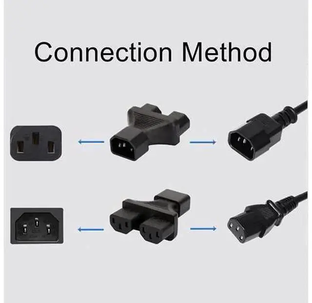 Alt view image 4 of 4 - IEC320 Power Converter Adaptor, IEC C14 to Dual C13 Splitter Adapter, Universal IEC Socket Power Connector for Computer, TV, PDU, UPS Power Cord Connection