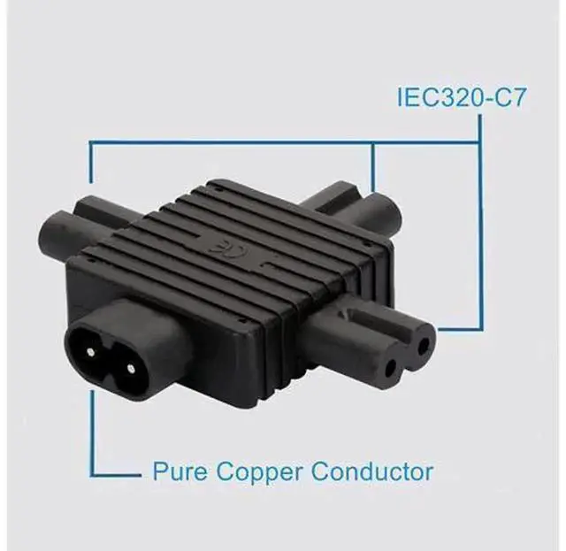 Alt view image 2 of 4 - IEC320 Power Converter Adaptor, C8 Male to 3 x C7 Female Power Splitter Adapter, Universal IEC Socket Connector for Computer, TV, PDU, UPS Power Cord Connection