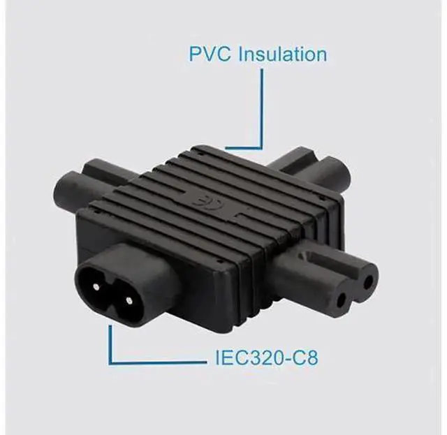 Alt view image 4 of 4 - IEC320 Power Converter Adaptor, C8 Male to 3 x C7 Female Power Splitter Adapter, Universal IEC Socket Connector for Computer, TV, PDU, UPS Power Cord Connection