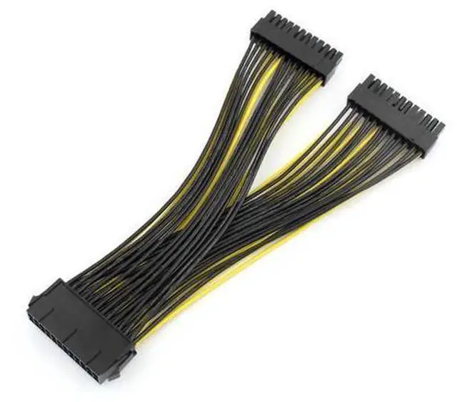 Alt view image 3 of 6 - 24P 20+4 Pin Dual PSU Power Supply Cable, 18AWG 20cm ATX Motherboard Mainboard Adapter Connector, Mining Rig Extension Jumper Cable